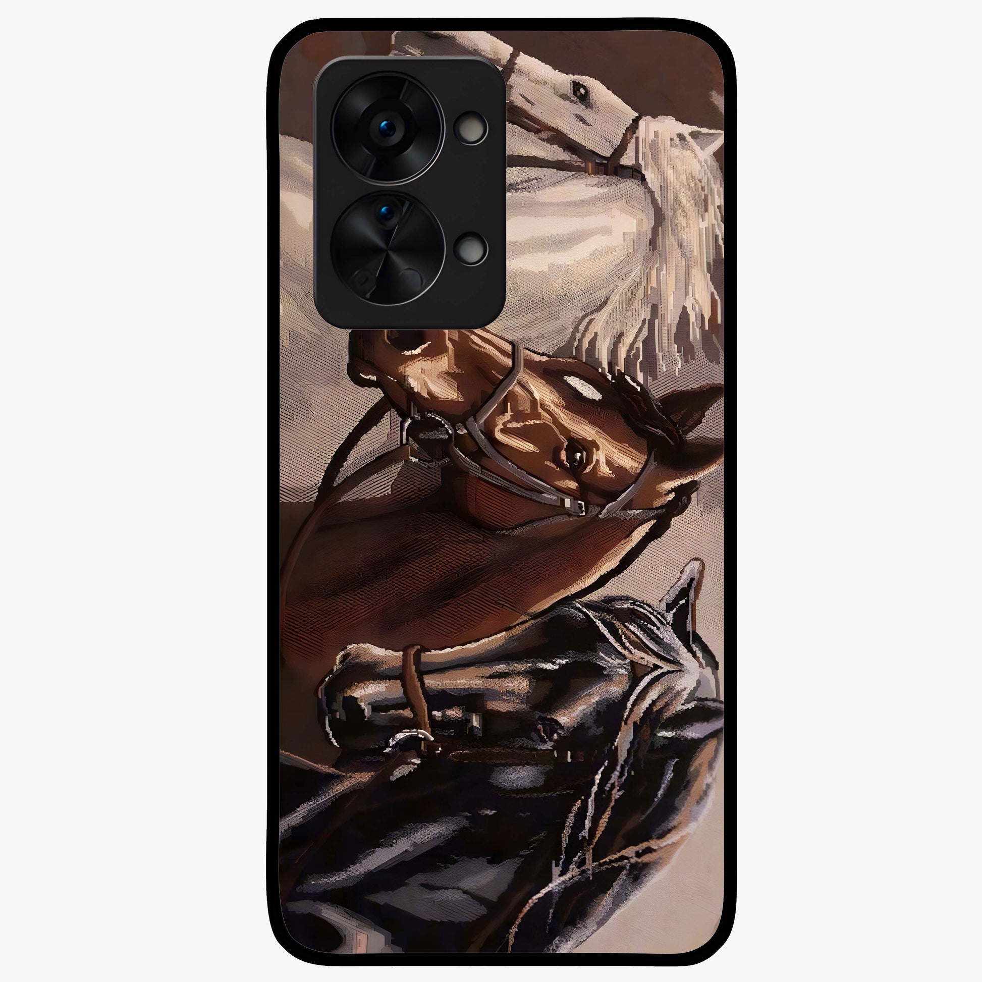 Wild Trio Gallop Glass Case for 1+Nord 2T powerful front view featuring three horses in motion with dynamic artwork