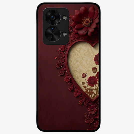 Wine Heart Vintage Art Glass Case for 1+Nord 2T romantic front view featuring heart shaped vintage wine inspired artwork