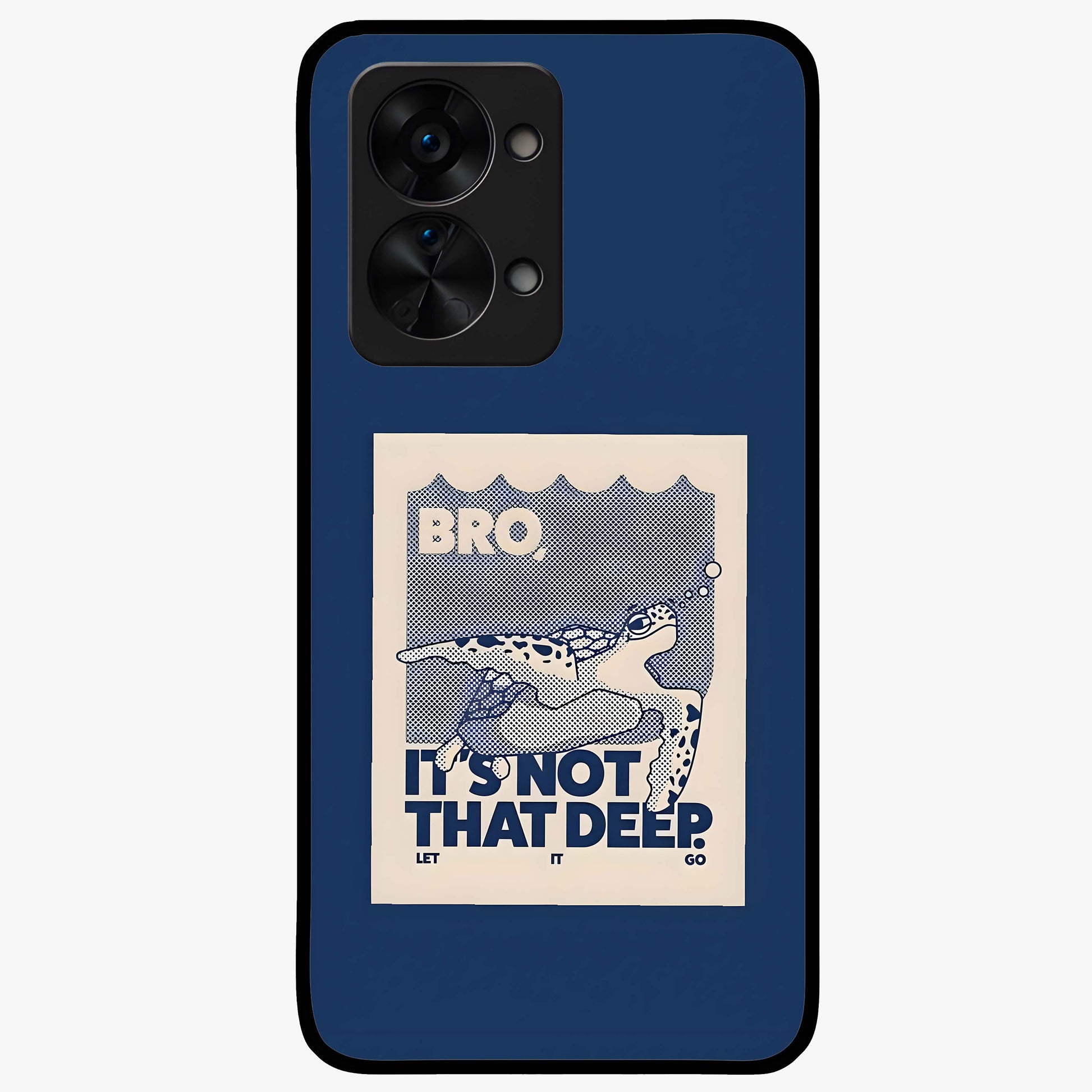 Worry Less Swim Glass Case for 1+Nord 2T uplifting front view featuring motivational typography with aquatic theme