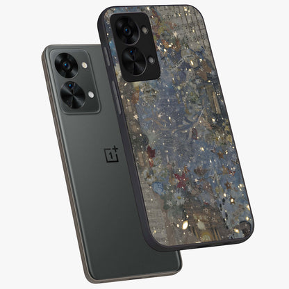 Aesthetic Astrolophia Glass Case for 1+Nord 2T angled mockup showcasing glossy cosmic design and premium glass finish