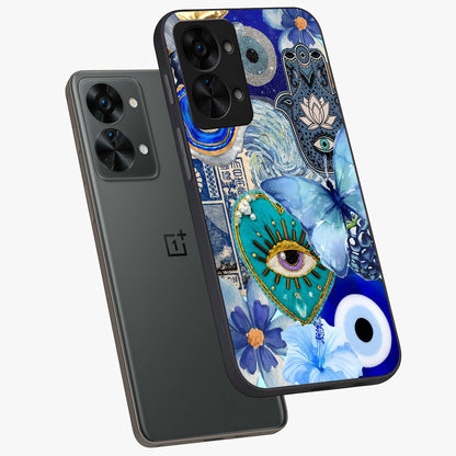 Audrey Zivan Glass Case for 1+Nord 2T angled mockup showcasing glossy glass finish and modern visual artwork