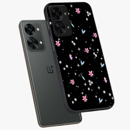 Black Aesthetic Wallpapers Glass Case for 1+Nord 2T angled mockup showcasing glossy finish and deep black tones