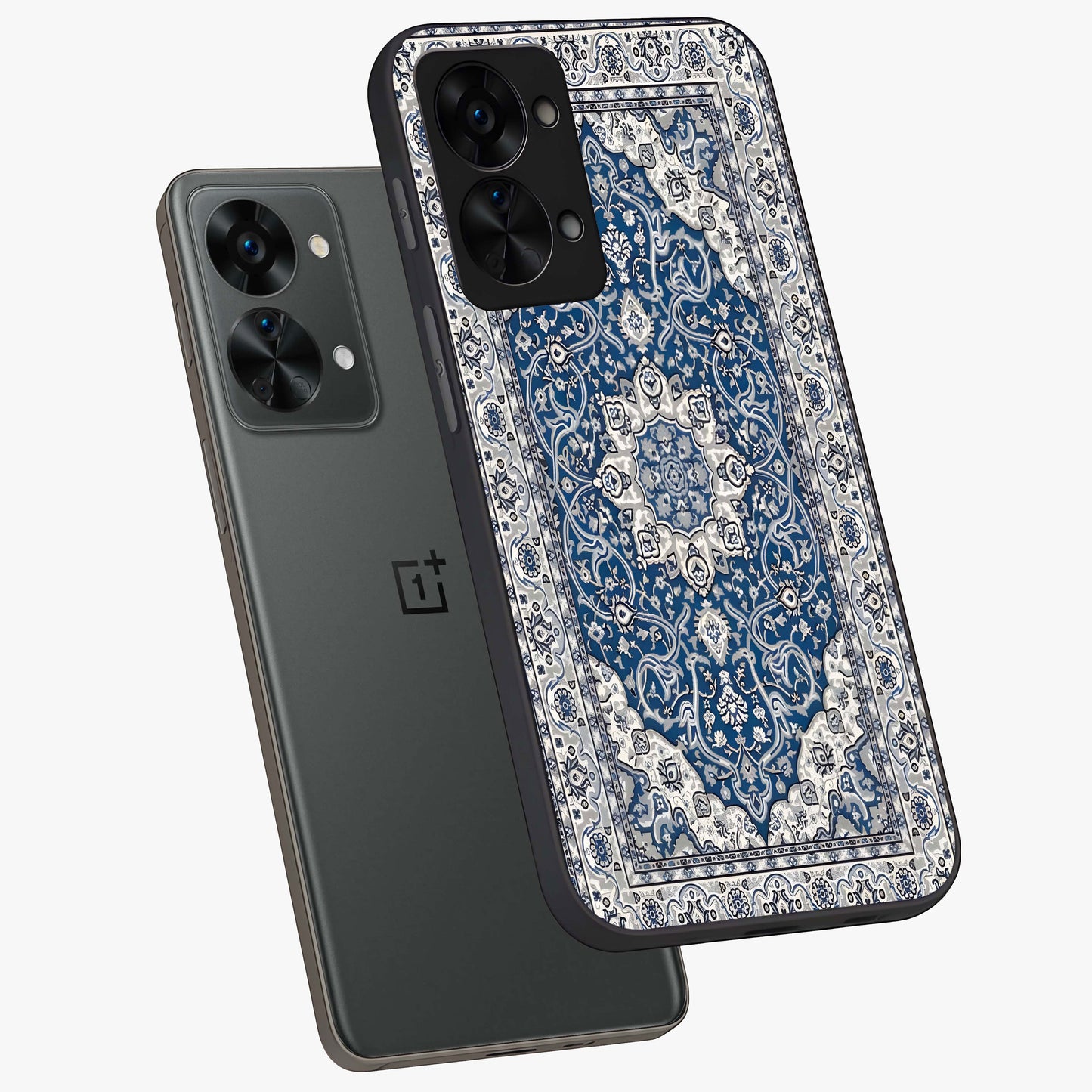 Blue Palace Dream Glass Case for 1+Nord 2T angled mockup showcasing glossy finish and luxurious architectural detailing