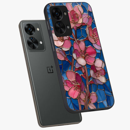 Blush Bloom Glass Case for 1+Nord 2T angled mockup showcasing glossy finish and elegant bloom design