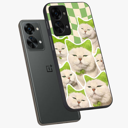 Cats Ethereal Bloom Glass Case for 1+Nord 2T angled mockup showcasing glossy finish and dreamy pastel tones