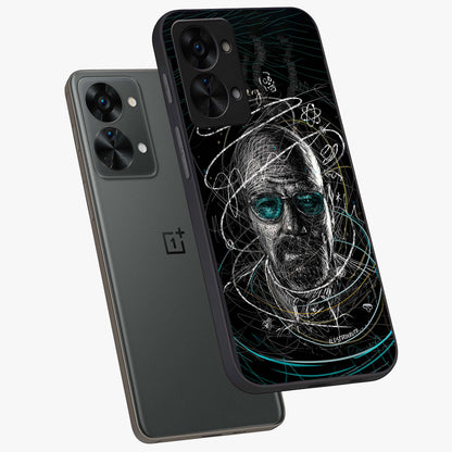 Chaotic Mind Genius Glass Case for 1+Nord 2T angled mockup showcasing glossy finish and edgy artistic design