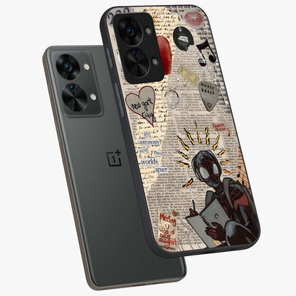 City Dream Sketch Glass Case for 1+Nord 2T captured at a warm angle highlighting urban line details, gloss, and edge clarity.