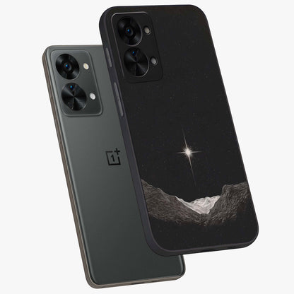 Cosmic Dream Night Glass Case for 1+Nord 2T angled mockup showcasing glossy finish and rich midnight gradients