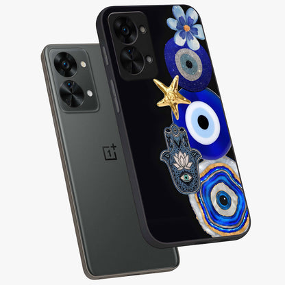 Divine Eye Bloom Glass Case for 1+Nord 2T angled mockup showcasing glossy finish and vibrant protective detailing