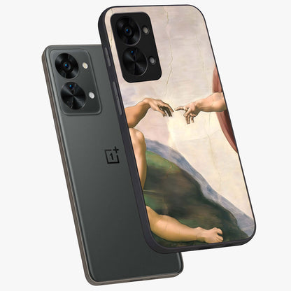 Divine Touch Art Glass Case for 1+Nord 2T angled mockup showcasing glossy finish and refined design textures