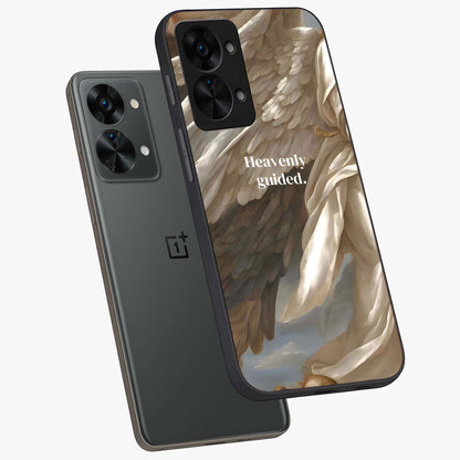 Divine Winged Grace Glass Case for 1+Nord 2T angled mockup showcasing glossy finish and elegant design tones