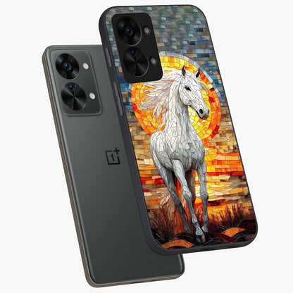 Elected Horse Glass Case for 1+Nord 2T angled mockup showcasing glossy finish and dynamic equestrian detailing
