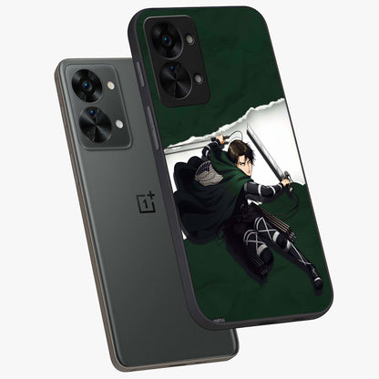 Emerald War Vanguard Glass Case for 1+Nord 2T angled mockup showcasing glossy finish and bold fantasy detailing