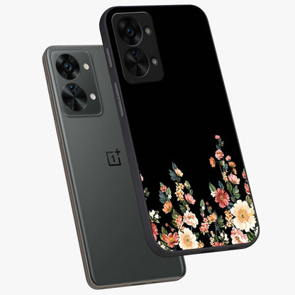 Floral Design With a Custom Personalized Name Glass Case for 1+Nord 2T angled mockup showcasing glossy finish and elegant bloom detailing