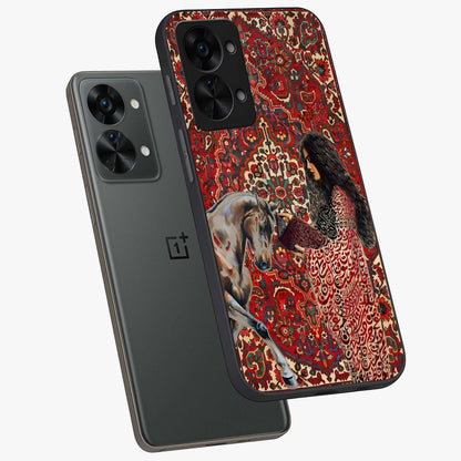 Girl With Horse Glass Case for 1+Nord 2T angled mockup showcasing glossy finish and serene countryside tones