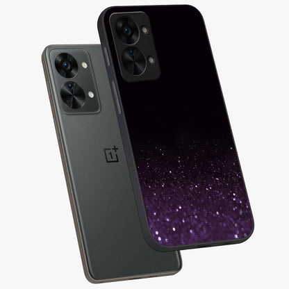 Glittery Purple Bokeh Glass Case for 1+Nord 2T angled mockup showcasing glossy finish and luminous shimmer tones