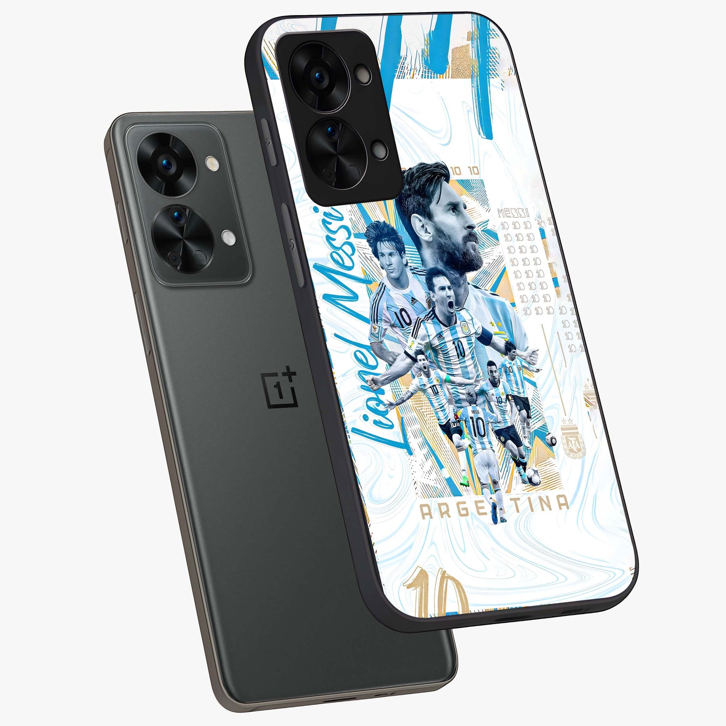 Golden Number Ten Glass Case for 1+Nord 2T angled mockup showcasing glossy finish and clean minimal detailing