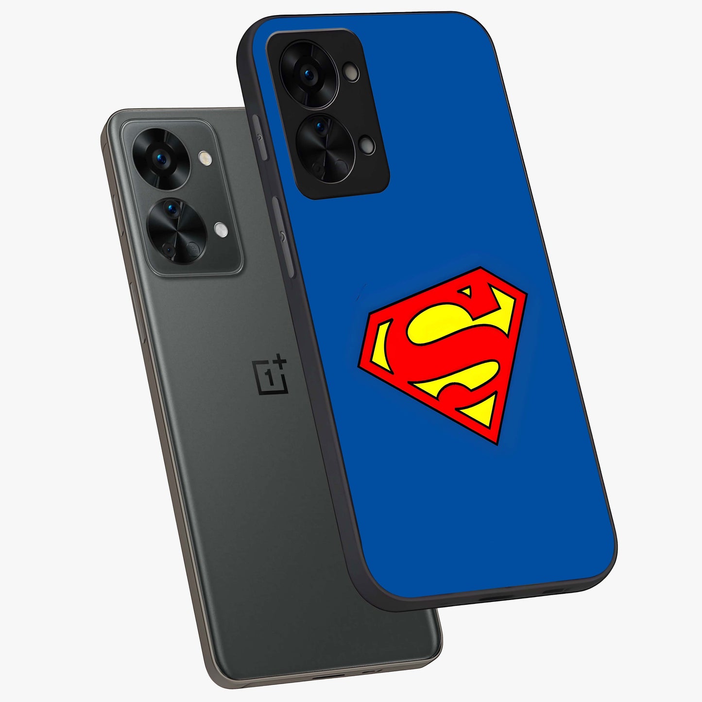 Legendary Hero Emblem Glass Case for 1+Nord 2T angled mockup showcasing glossy glass finish and strong graphic detailing