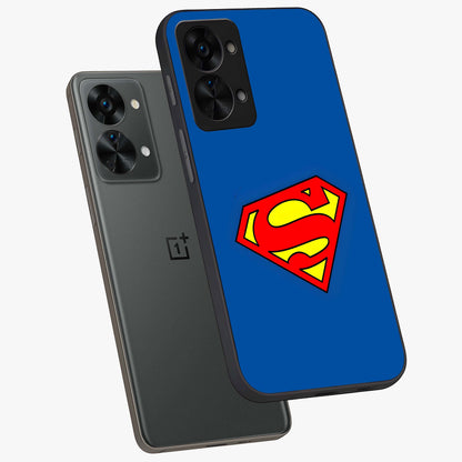 Legendary Hero Emblem Glass Case for 1+Nord 2T angled mockup showcasing glossy glass finish and strong graphic detailing