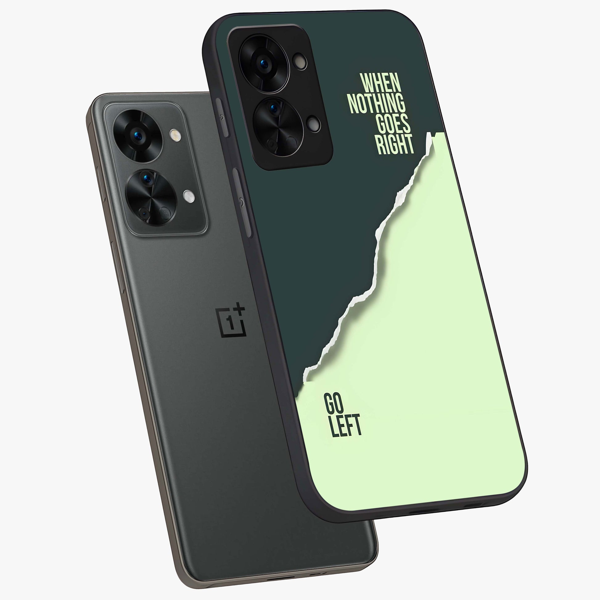 Let Go Quote Glass Case for 1+Nord 2T angled mockup showcasing glossy finish and clean aesthetic design