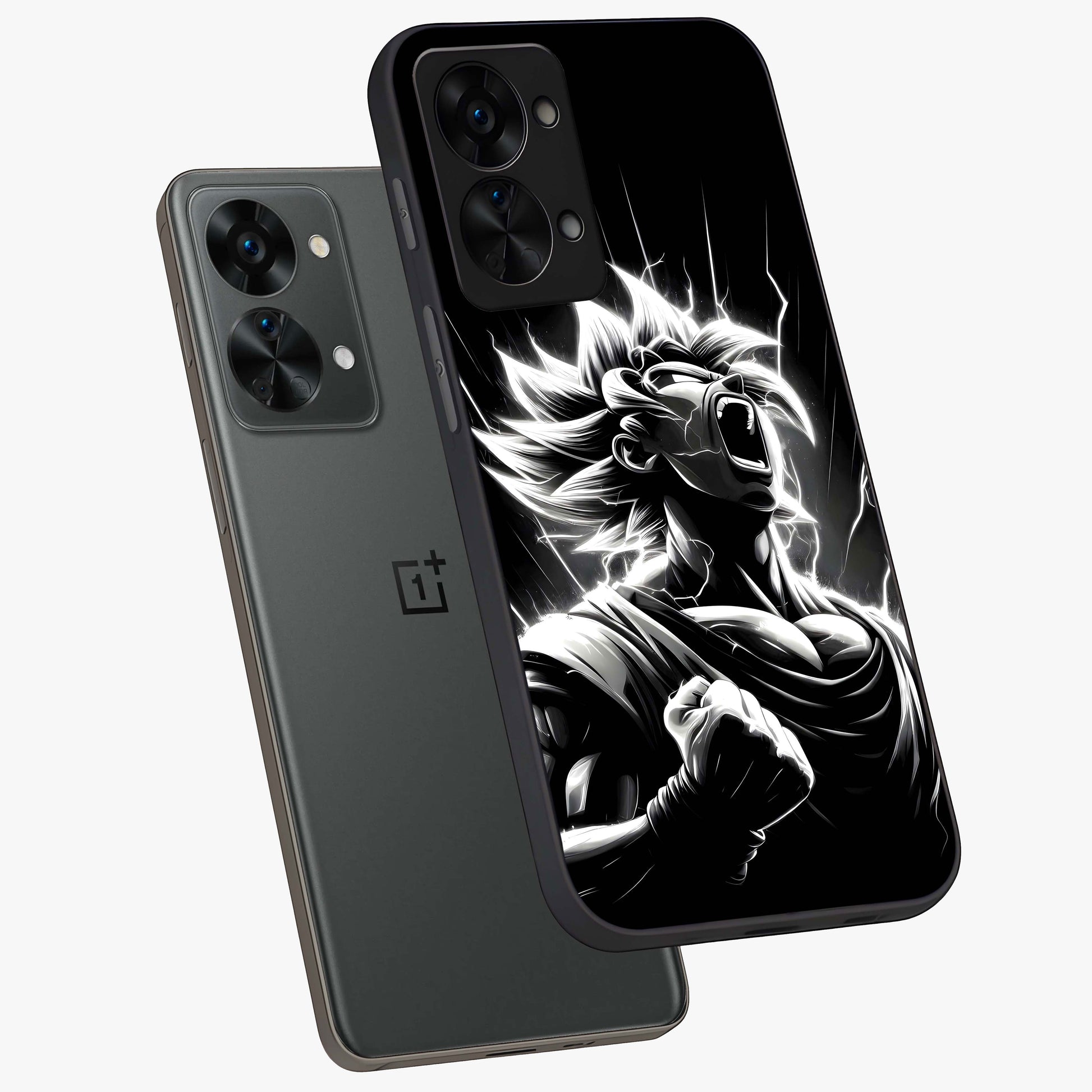 Limitless Power Unleashed Glass Case for 1+Nord 2T angled mockup showcasing glossy finish and dramatic power detailing