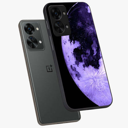 Lunar Glow in Violet Glass Case for 1+Nord 2T angled mockup showcasing glossy finish and soft purple gradients