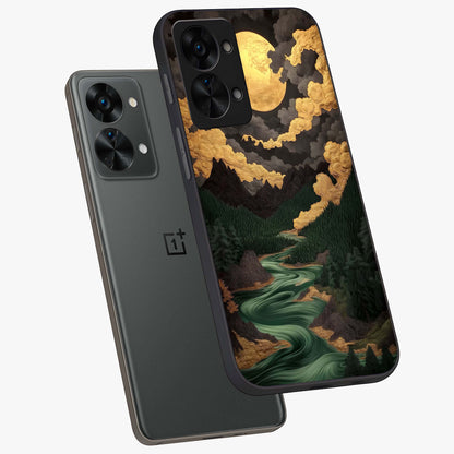 Lunar Silk Garden Glass Case for 1+Nord 2T angled mockup showcasing glossy glass finish and silky gradient textures