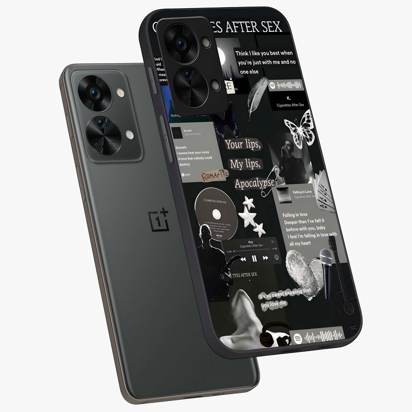 Midnight Love Glass Case for 1+Nord 2T angled mockup showcasing glossy finish and warm luminous tones