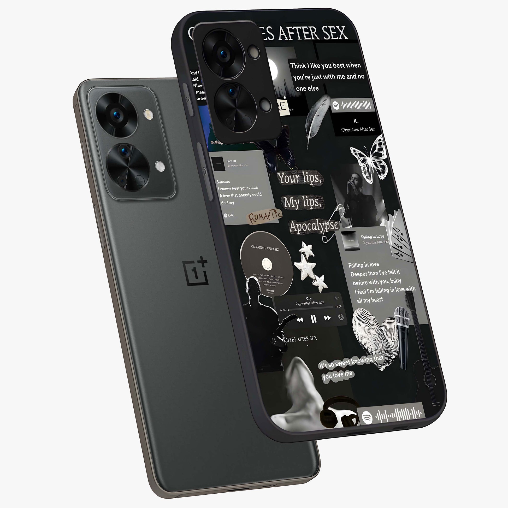 Midnight Love Glass Case for 1+Nord 2T angled mockup showcasing glossy finish and warm luminous tones