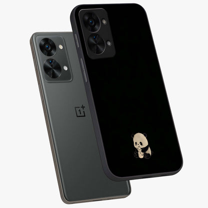Midnight Panda Love Glass Case for 1+Nord 2T angled mockup showcasing glossy finish and soft contrast tones