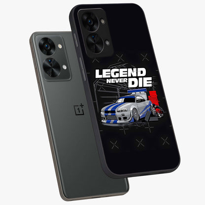 Midnight Racing Legacy Glass Case for 1+Nord 2T angled mockup showcasing glossy glass finish and dynamic motion detailing