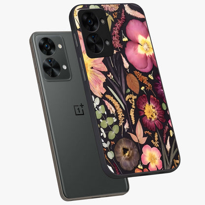 Petal Dream Tapestry Glass Case for 1+Nord 2T angled mockup showcasing glossy finish and rich bloom detailing