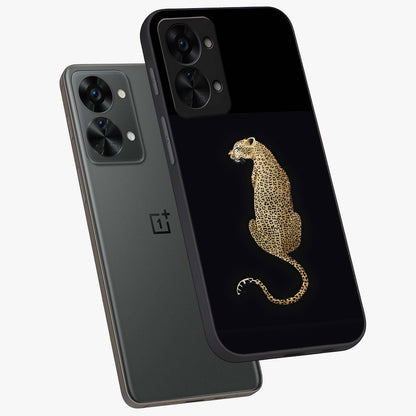 Regal Leopard Glass Case for 1+Nord 2T angled mockup showcasing glossy glass finish and detailed animal textures