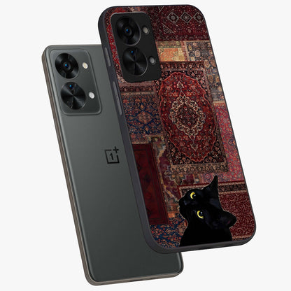 Regal Magic Cat Apple Glass Case for 1+Nord 2T angled mockup showcasing glossy finish and vibrant illustration detailing