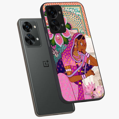 Royal Lotus Muse Glass Case for 1+Nord 2T angled mockup showcasing glossy finish and refined floral tones