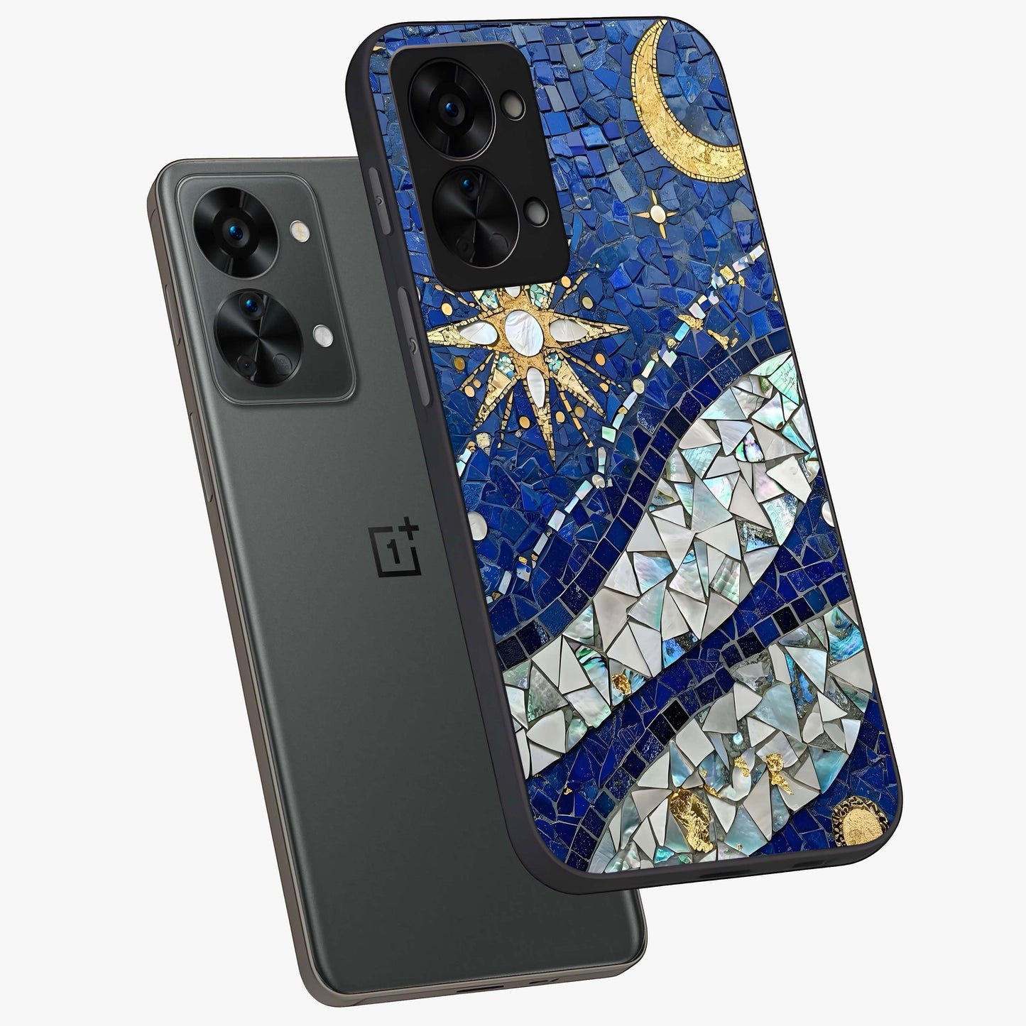 Serene Crane Flight Glass Case for 1+Nord 2T angled mockup showcasing glossy finish and subtle nature detailing