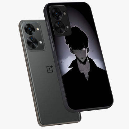 Silent Shadow Awakening Glass Case for 1+Nord 2T angled mockup showcasing glossy finish and dramatic shadow detailing
