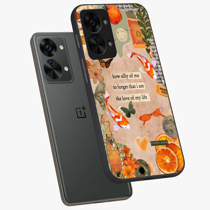 Soft Chaos Aesthetic Glass Case for 1+Nord 2T angled mockup showcasing glossy glass finish and blended gradient detailing