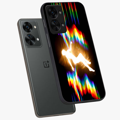 Soul in Spectrum Glass Case for 1+Nord 2T angled mockup showcasing glossy finish and vibrant gradient detailing