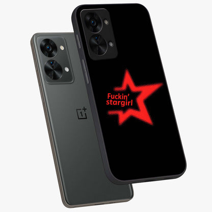 Starboy and Stargirl Energy Glass Case for 1+Nord 2T angled mockup showcasing glossy finish and vibrant cosmic tones