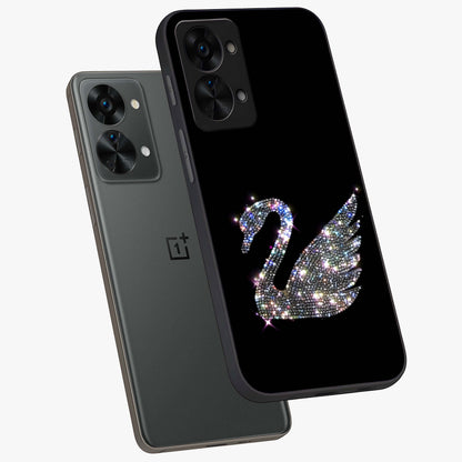 Starlit Swan Grace Glass Case for 1+Nord 2T angled mockup showcasing glossy finish and serene celestial tones