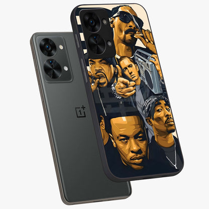 Urban Rap Legends Glass Case for 1+Nord 2T angled mockup showcasing glossy finish and edgy urban detailing