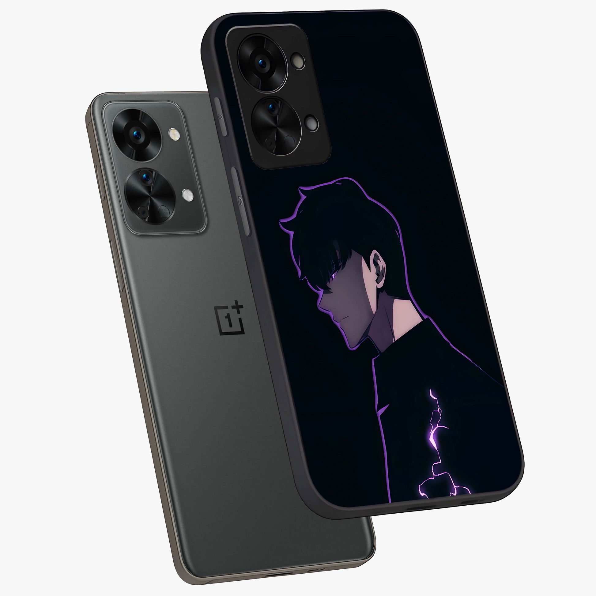 Void Lightning Phantom Glass Case for 1+Nord 2T angled mockup showcasing glossy finish and high contrast detailing