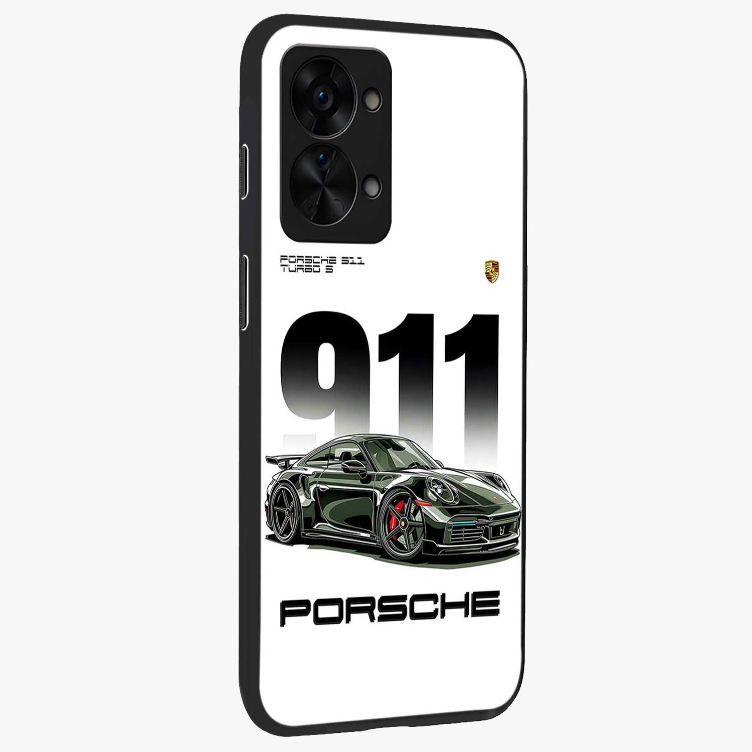 911 Turbo Dominance Glass Case for 1+Nord 2T stylish side perspective highlighting sleek edges and high detail sports car illustration