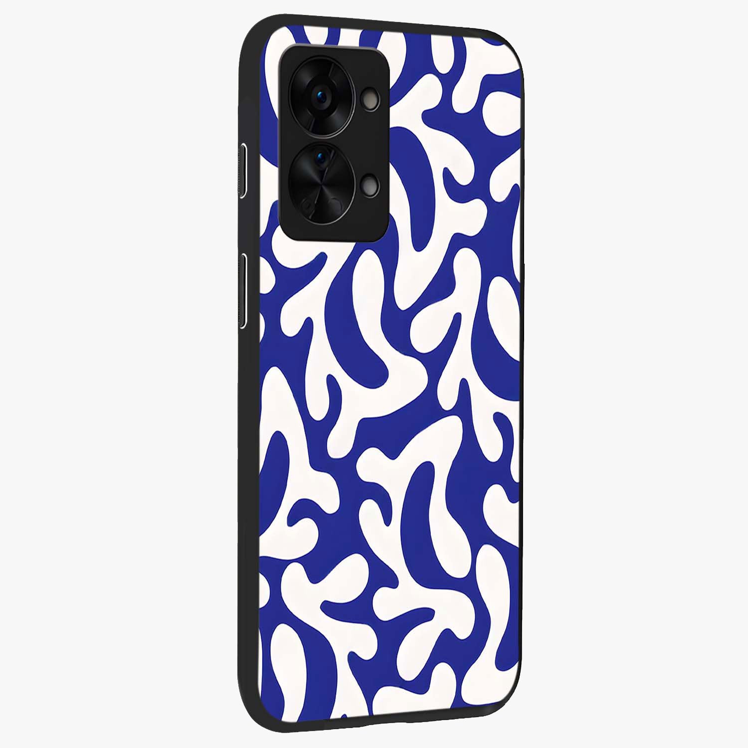 Abstract Coral Waves Glass Case for 1+Nord 2T side perspective highlighting dynamic wave patterns and premium build