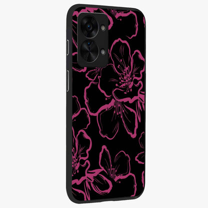 Black Violet Sketch Garden Glass Case for 1+Nord 2T side perspective highlighting elegant sketch detailing and premium finish