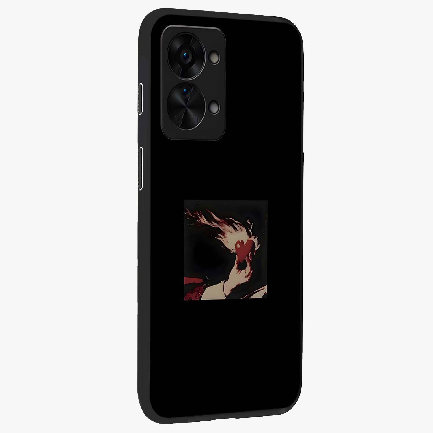 Blazing Heart Faith Glass Case for 1+Nord 2T displayed upright for powerful spiritual visibility and premium finish.