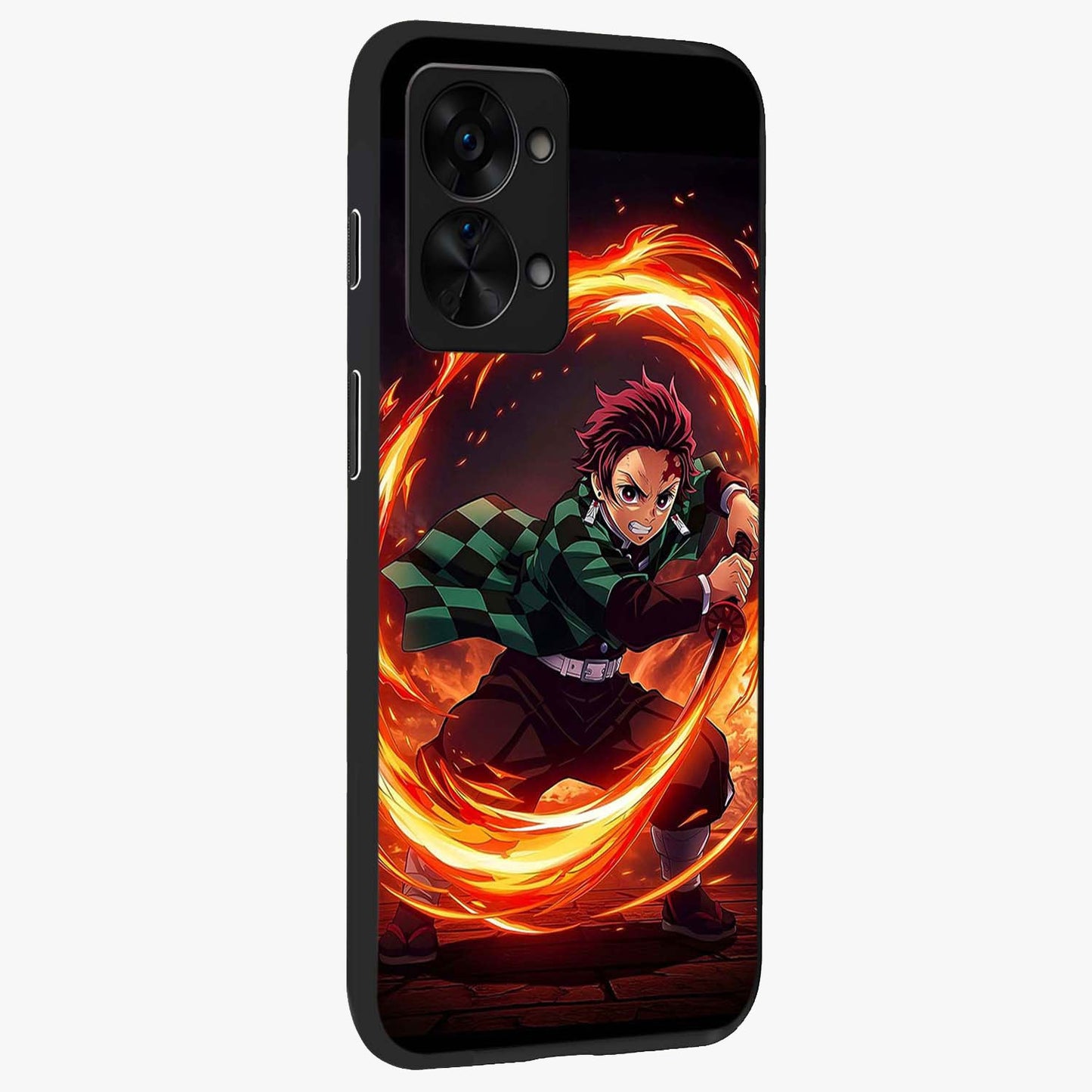 Blazing Sword Resolve Glass Case for 1+Nord 2T displayed upright for strong warrior visibility and premium finish.