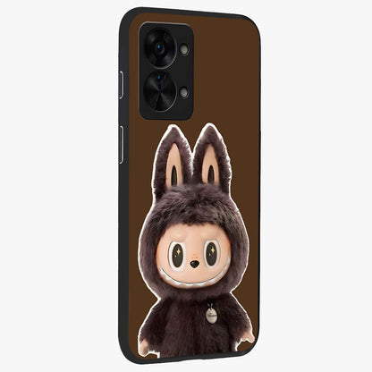 Brown Labubu Design Glass Case for 1+Nord 2T side perspective highlighting charming character detailing and smooth edges