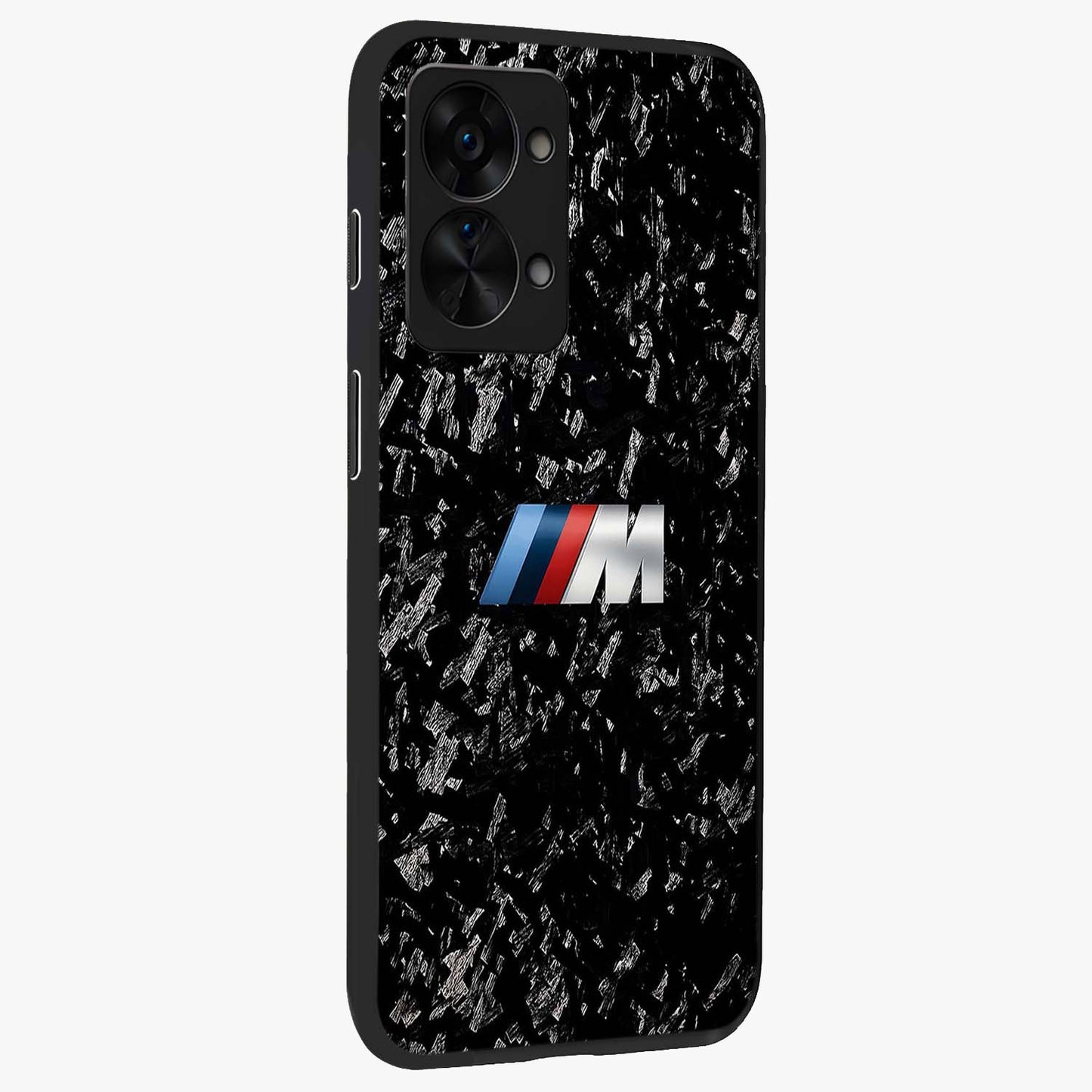 Carbon Speed Mark Glass Case for 1+Nord 2T side perspective highlighting sleek sporty detailing and premium build